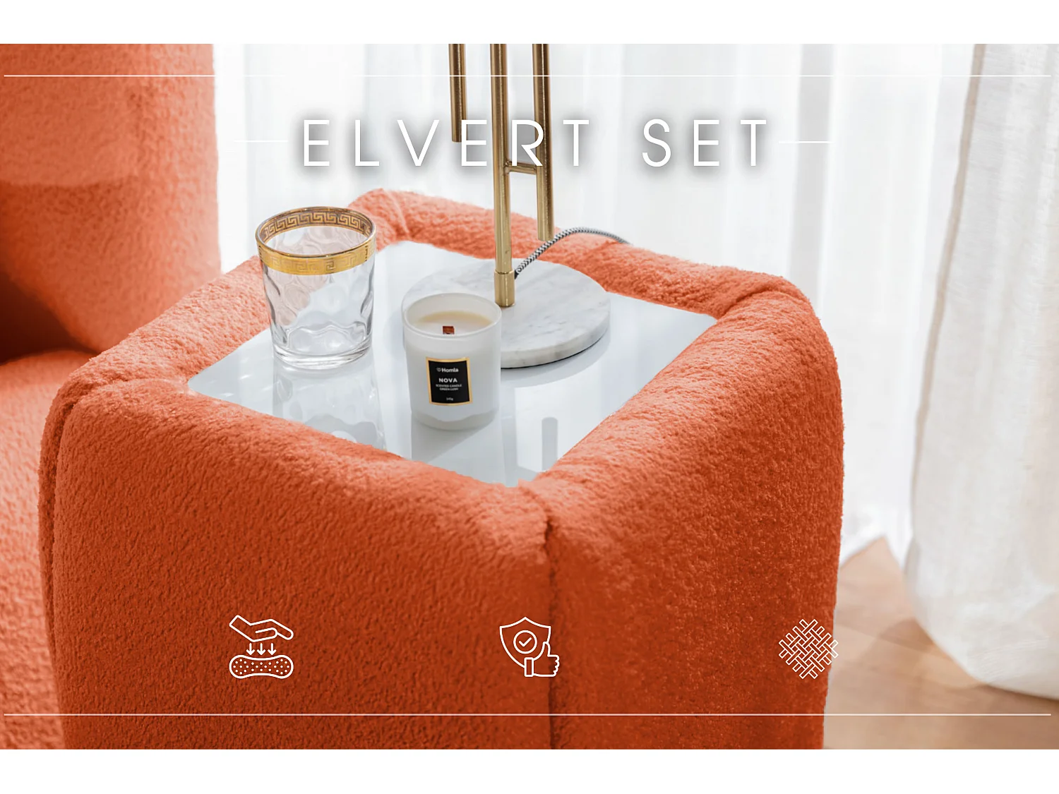 POLSTERBETT mit Nachttische Elvert Set 120x200 cm, Kupfer