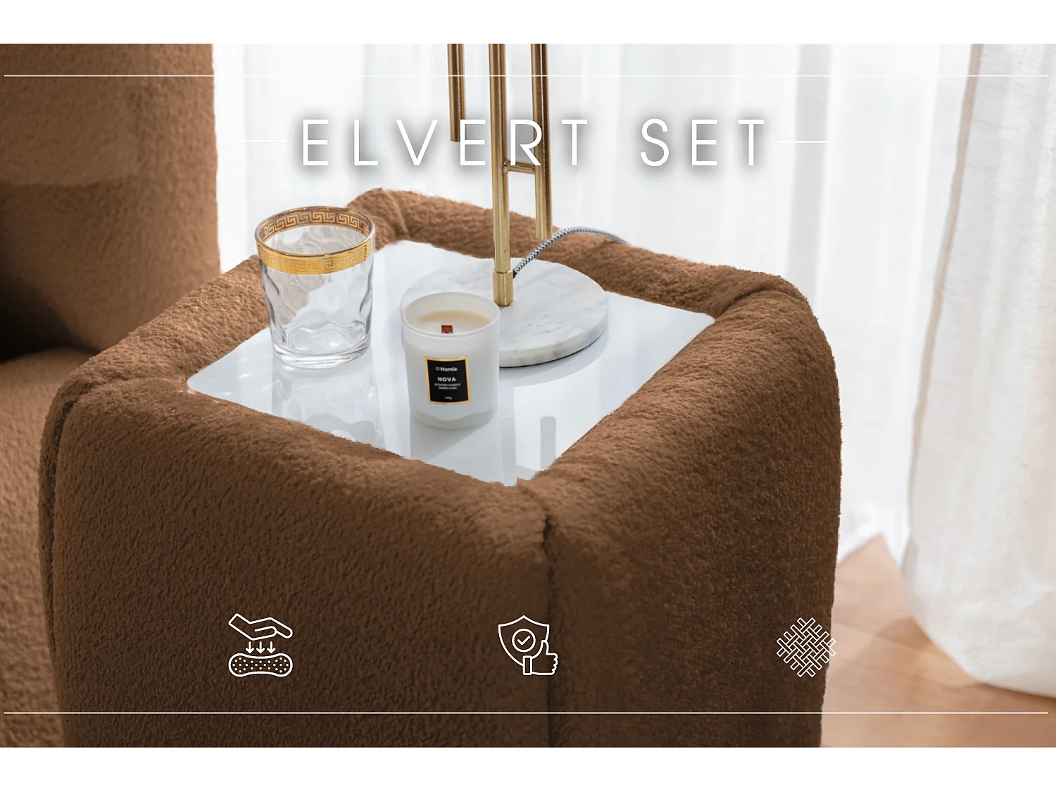 POLSTERBETT mit Nachttische Elvert Set 180x200 cm, Dunkelbraun