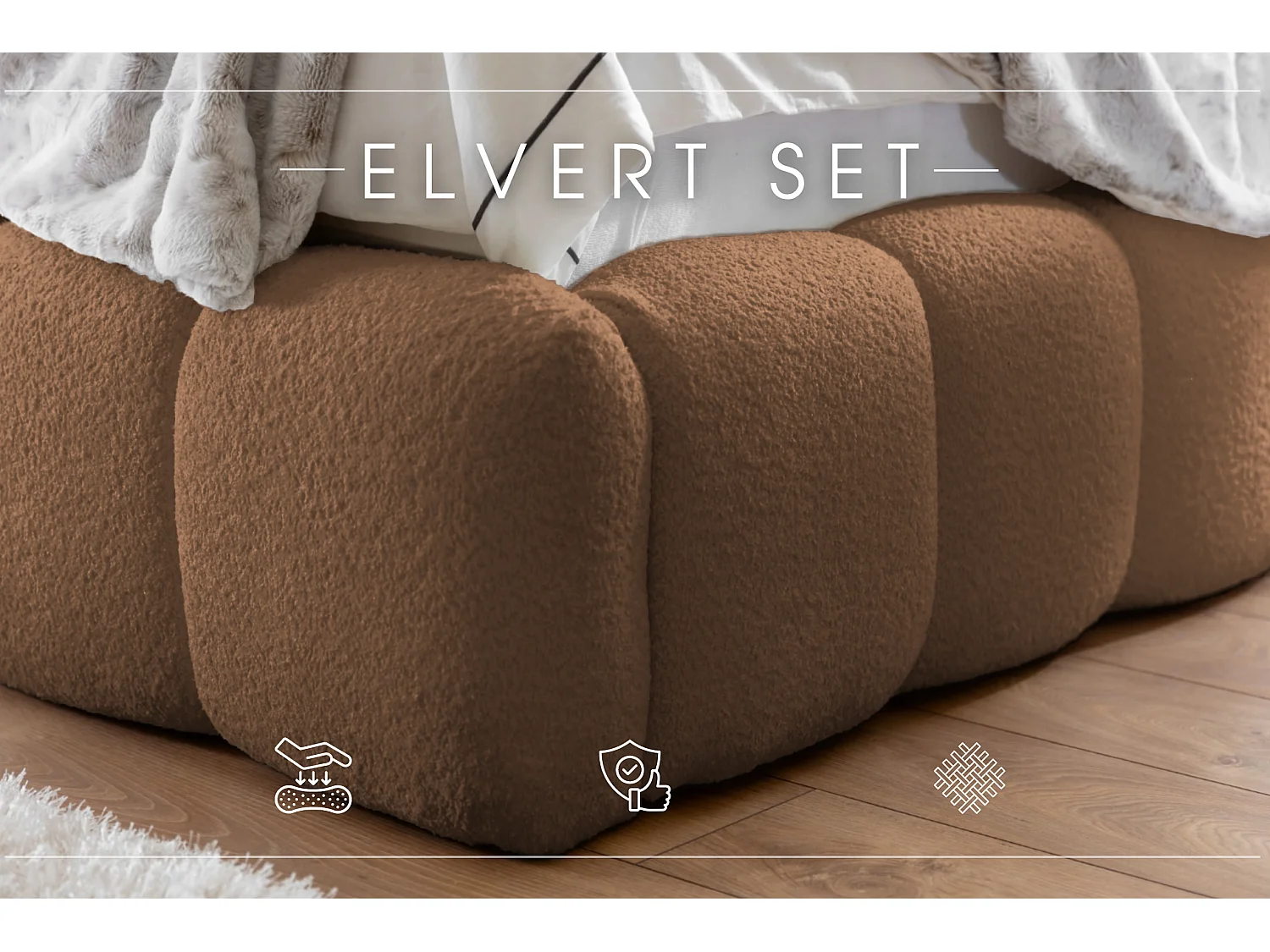 POLSTERBETT mit Nachttische Elvert Set 140x200 cm, Dunkelbraun