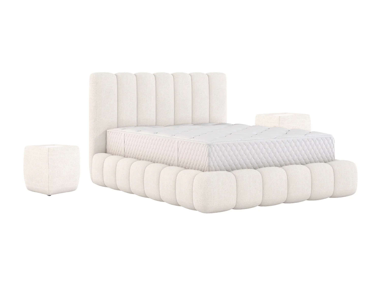 POLSTERBETT mit Nachttische Elvert Set 140x200 cm, Cremefarbe