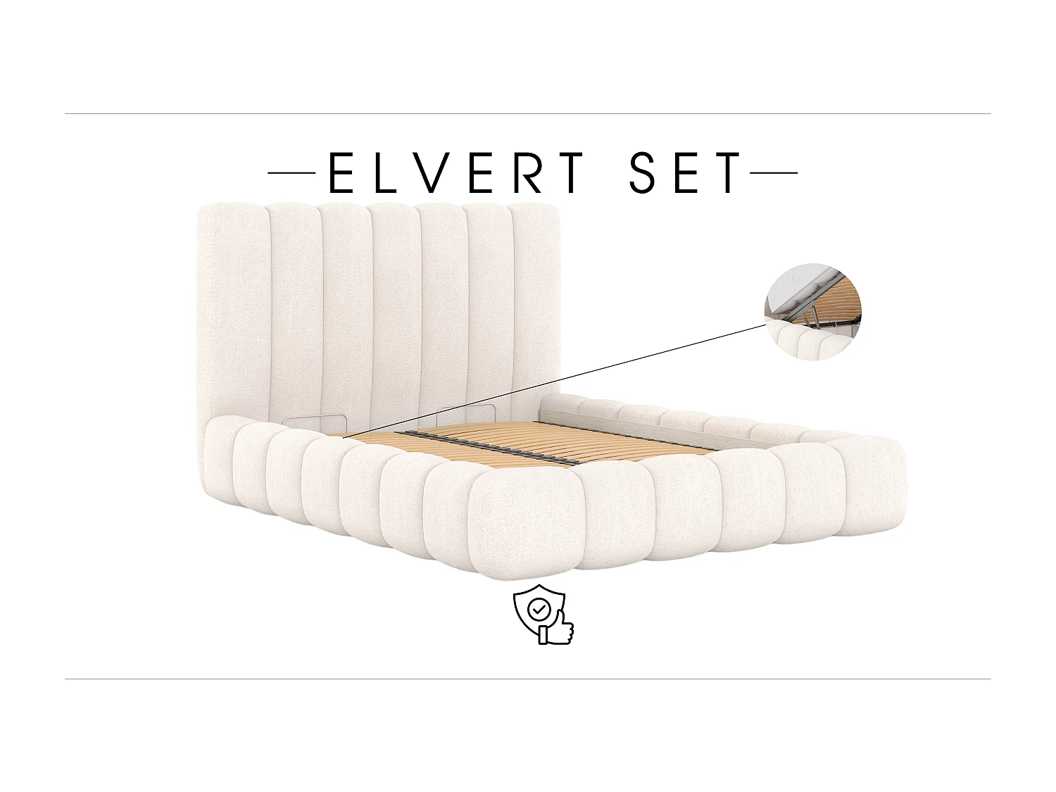 POLSTERBETT mit Nachttische Elvert Set 140x200 cm, Cremefarbe