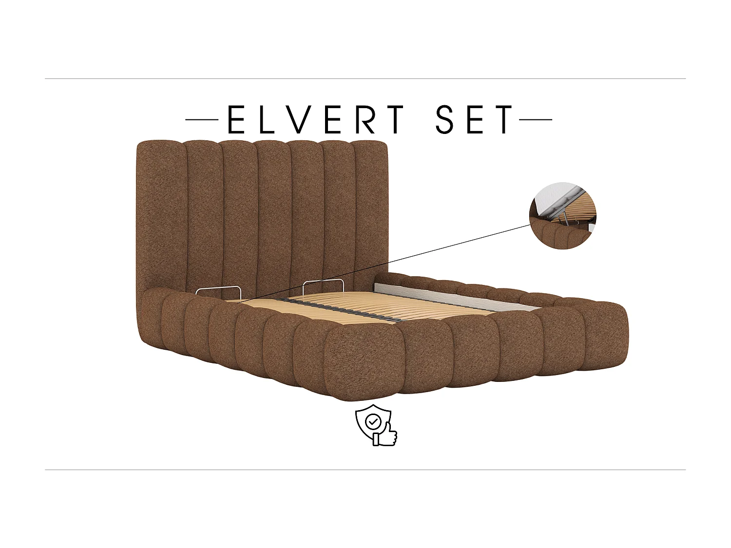 POLSTERBETT mit Nachttische Elvert Set 120x200 cm, Dunkelbraun