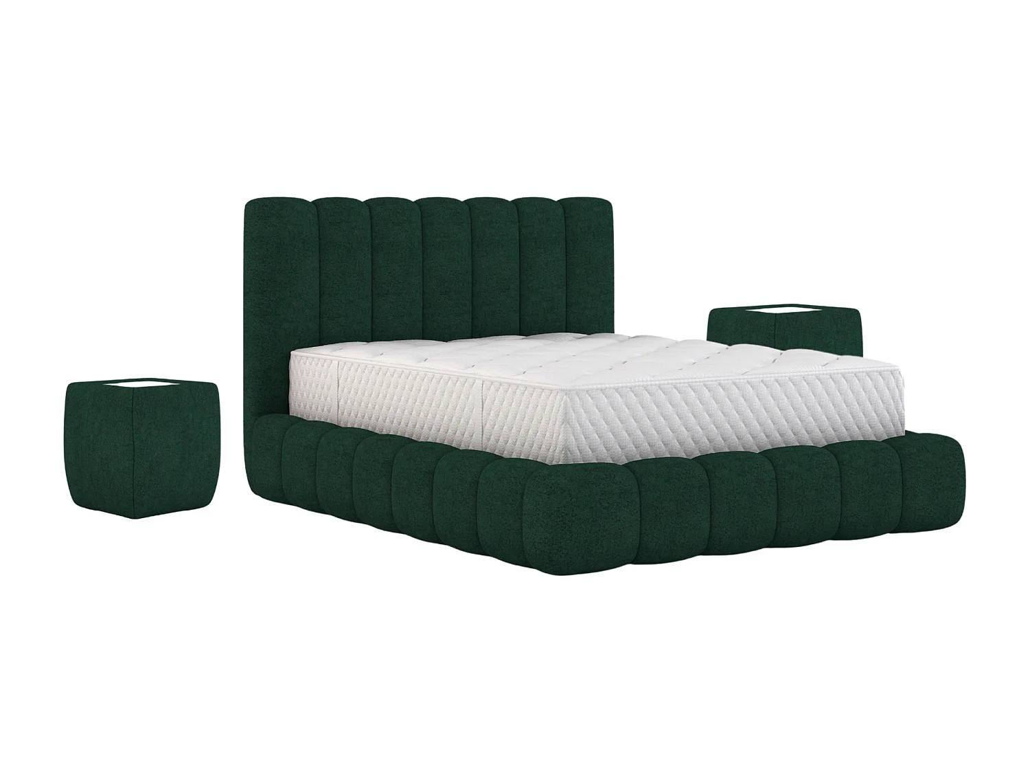 LIT TAPISSÉ avec tables de nuit Elvert Ensemble 120x200 cm, vert foncé