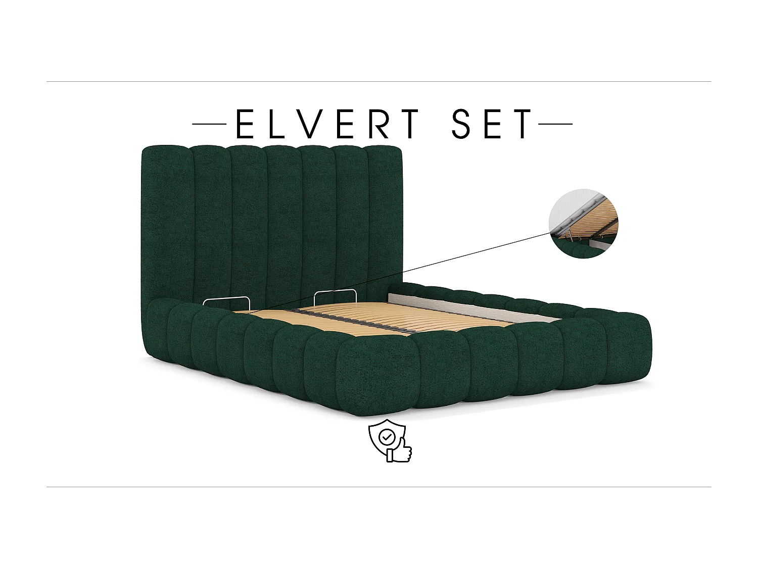 LIT TAPISSÉ avec tables de nuit Elvert Ensemble 120x200 cm, vert foncé