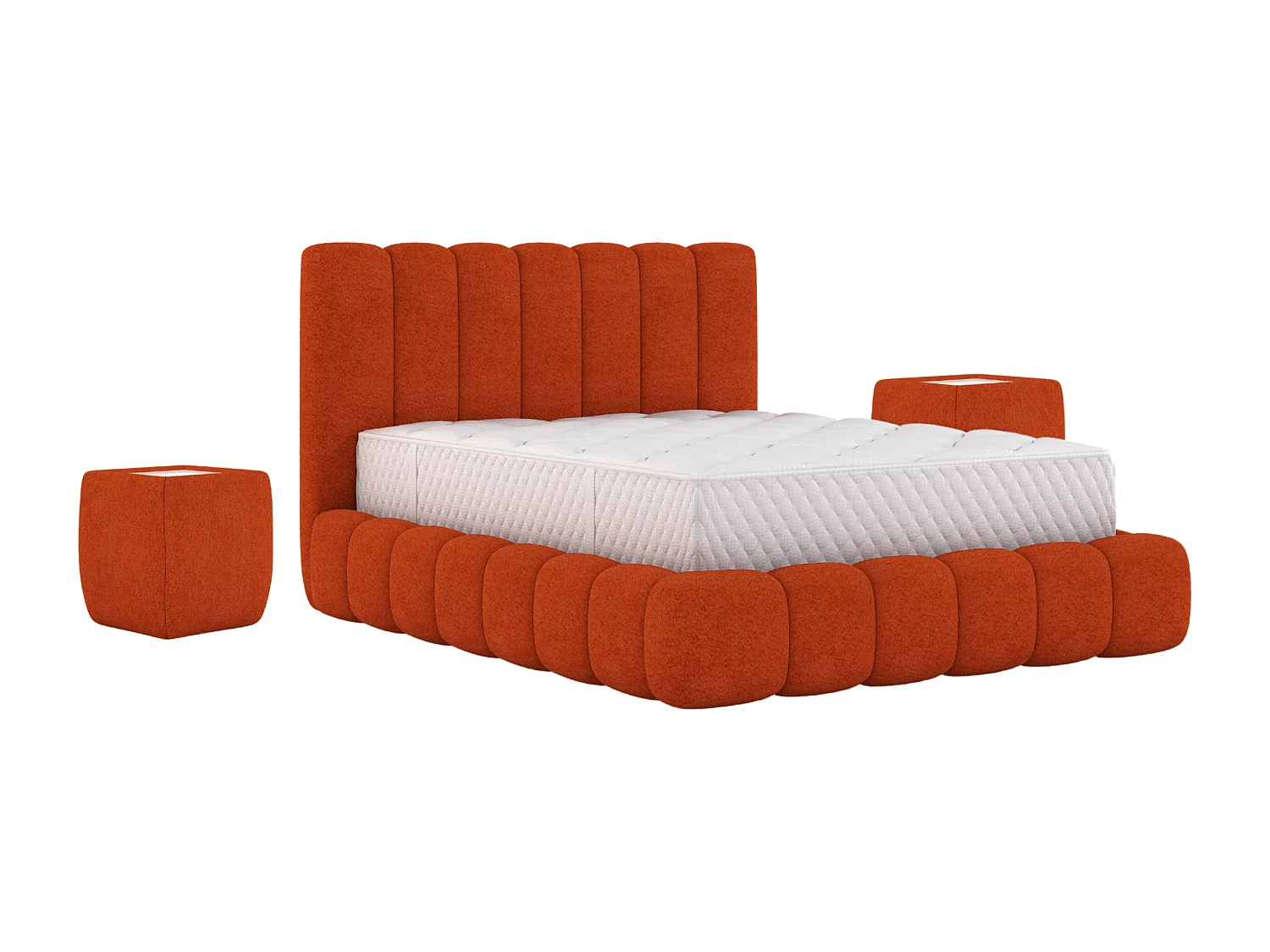 LIT TAPISSÉ avec tables de nuit Elvert Ensemble 160x200 cm, cuivre