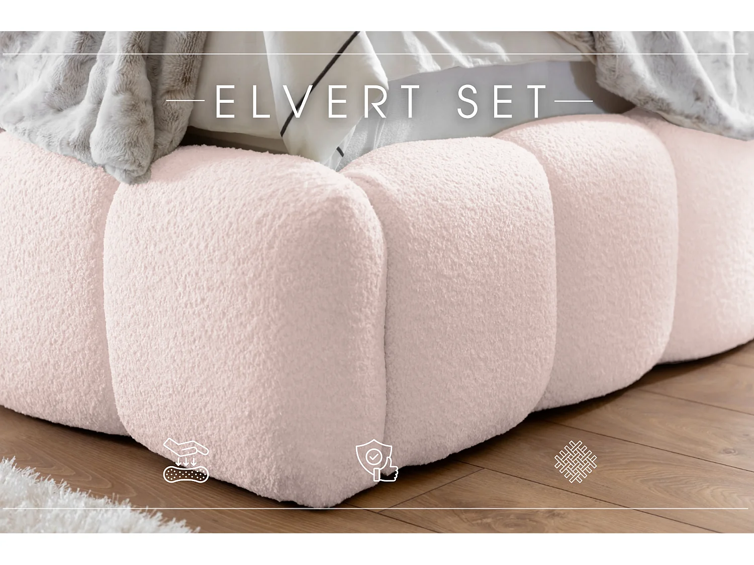 POLSTERBETT mit Nachttische Elvert Set 160x200 cm, Hellrosa