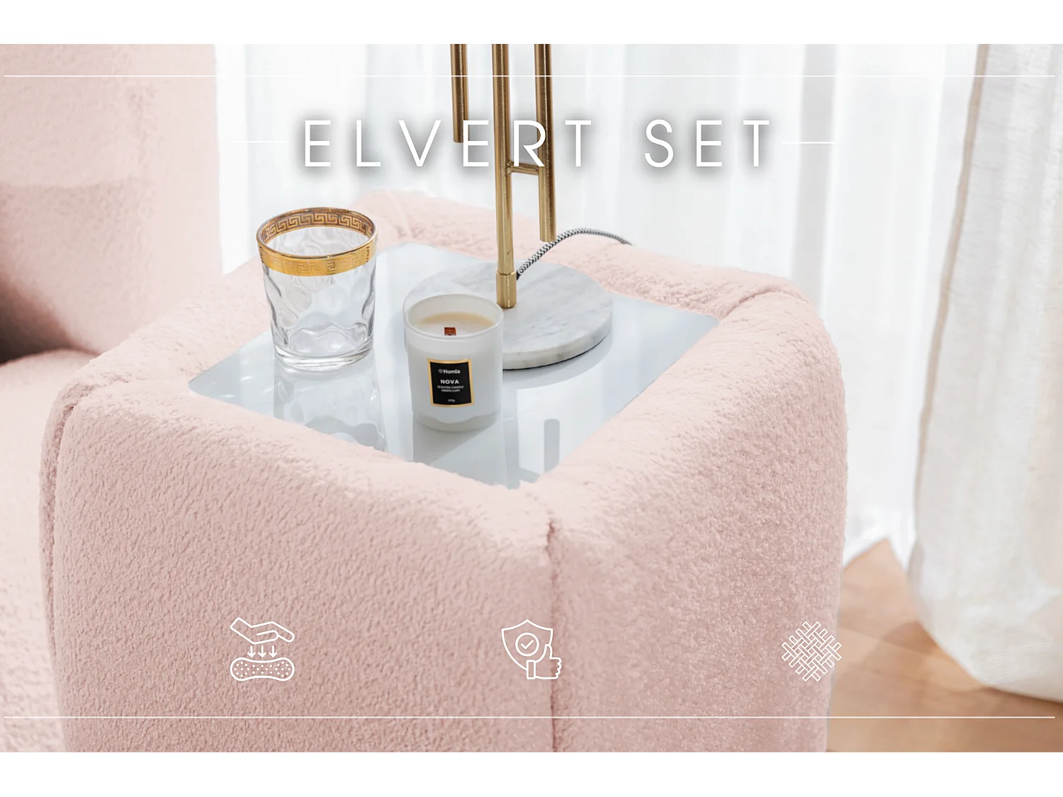 POLSTERBETT mit Nachttische Elvert Set 160x200 cm, Hellrosa