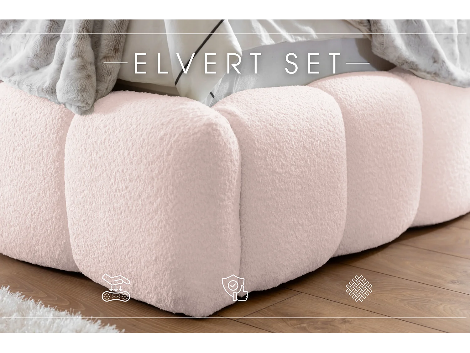 POLSTERBETT mit Nachttische Elvert Set 160x200 cm, Hellrosa