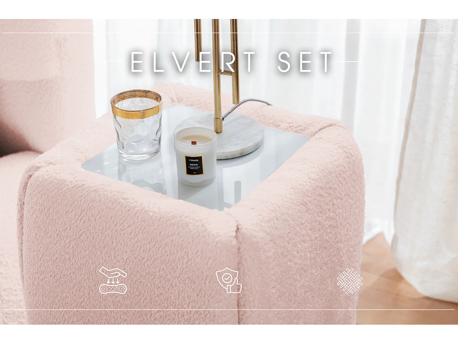 POLSTERBETT mit Nachttische Elvert Set 160x200 cm, Hellrosa