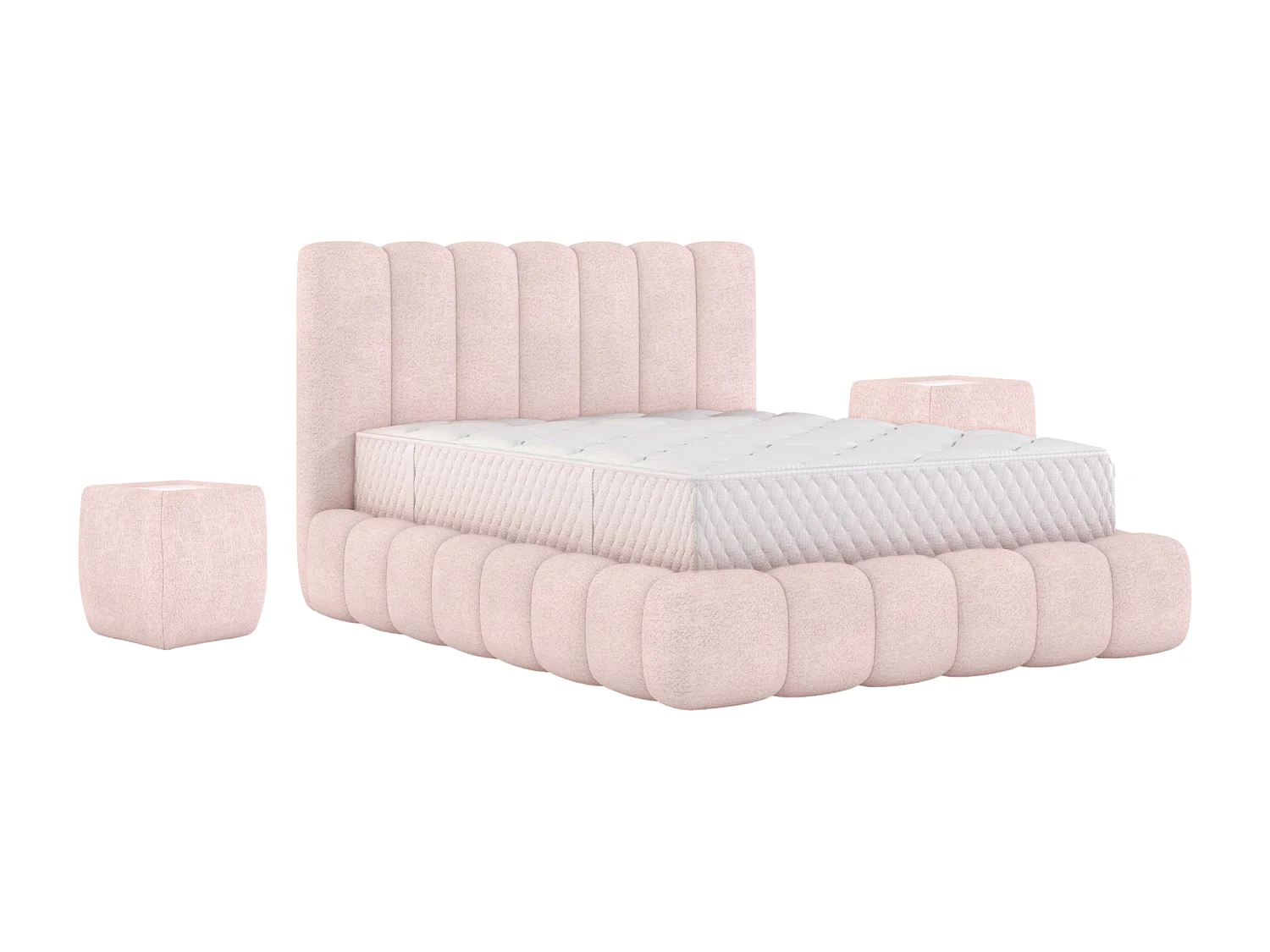 POLSTERBETT mit Nachttische Elvert Set 160x200 cm, Hellrosa