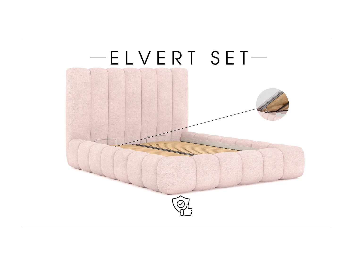 POLSTERBETT mit Nachttische Elvert Set 160x200 cm, Hellrosa