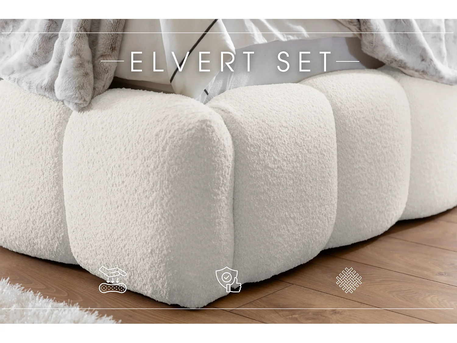 POLSTERBETT mit Nachttische Elvert Set 120x200 cm, Cremefarbe