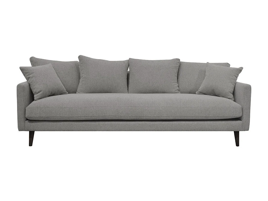 Villabon - Canapé convertible 4 places en tissu pieds bois foncé - Gris chiné