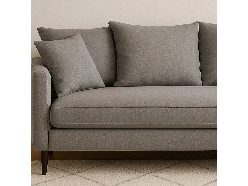 Villabon - Canapé convertible 4 places en tissu pieds bois foncé - Gris chiné