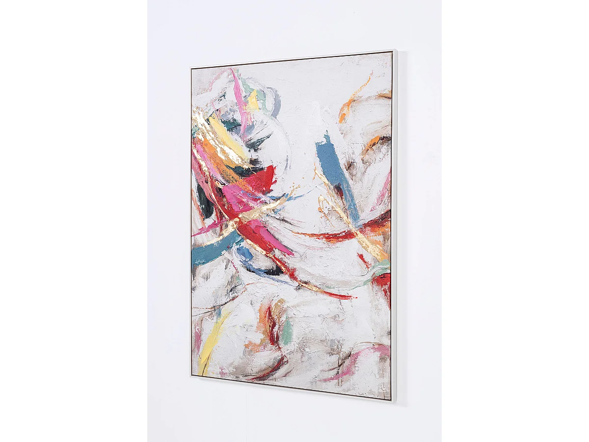 Tableau peinture à l'huile sur toile,peinte à la main abstraite avec cadre en bois blanc - Longueur 80 x Profondeur 5  x Hauteur  120 cm
