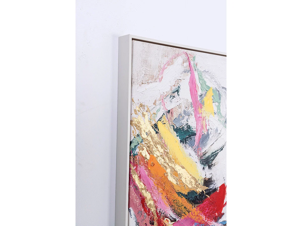 Tableau peinture à l'huile sur toile,peinte à la main abstraite avec cadre en bois blanc - Longueur 80 x Profondeur 5  x Hauteur  120 cm