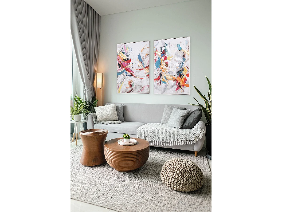 Tableau peinture à l'huile sur toile,peinte à la main abstraite avec cadre en bois blanc - Longueur 80 x Profondeur 5  x Hauteur  120 cm
