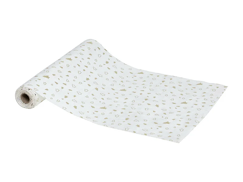 Chemin de table Tissu en Velours Blanc et Sapin OR 28 x 300 cm