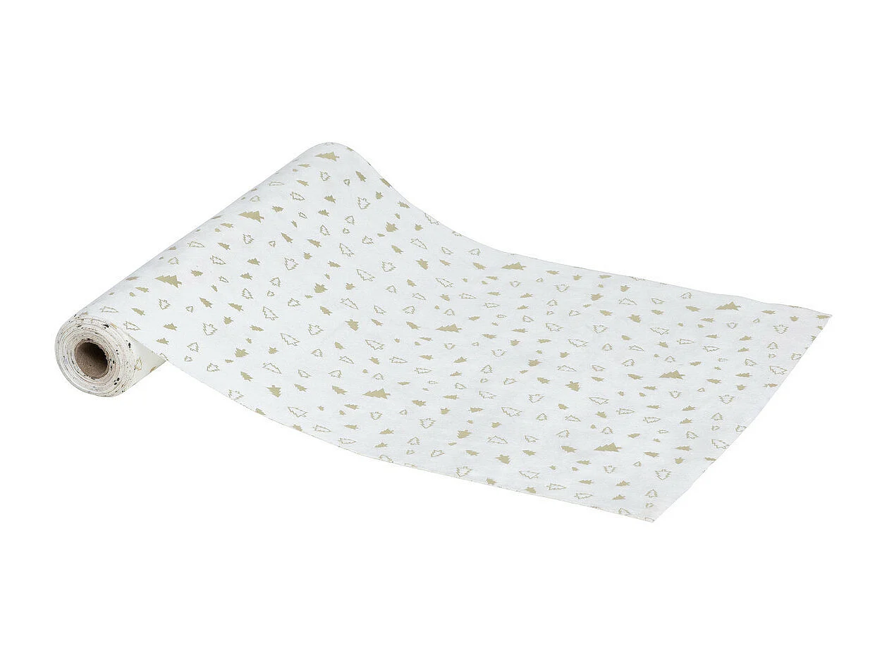 Chemin de table Tissu en Velours Blanc et Sapin OR 28 x 300 cm