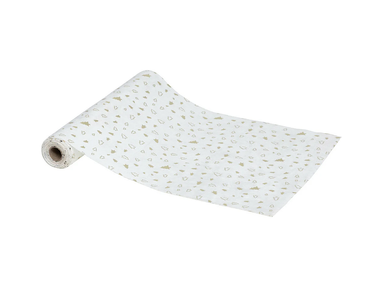 Chemin de table Tissu en Velours Blanc et Sapin OR 28 x 300 cm