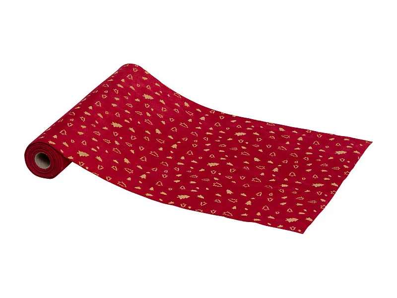 Chemin de table Tissu en Velours Rouge et Sapin OR 28 x 300 cm