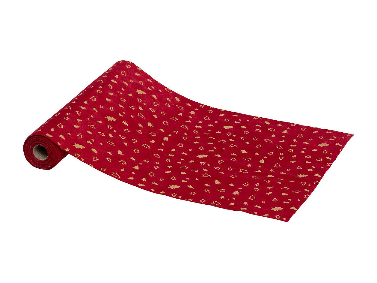 Chemin de table Tissu en Velours Rouge et Sapin OR 28 x 300 cm