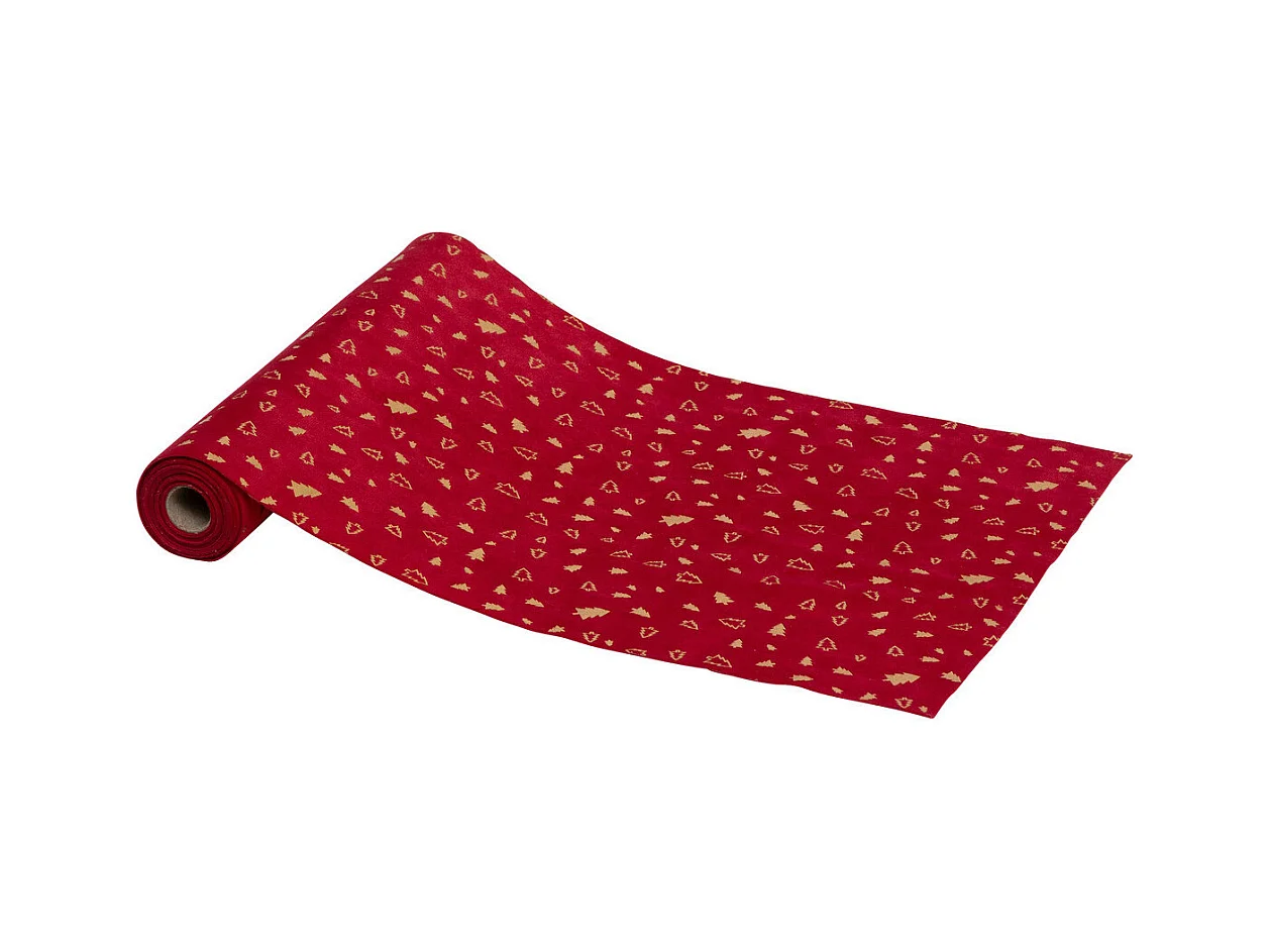 Chemin de table Tissu en Velours Rouge et Sapin OR 28 x 300 cm