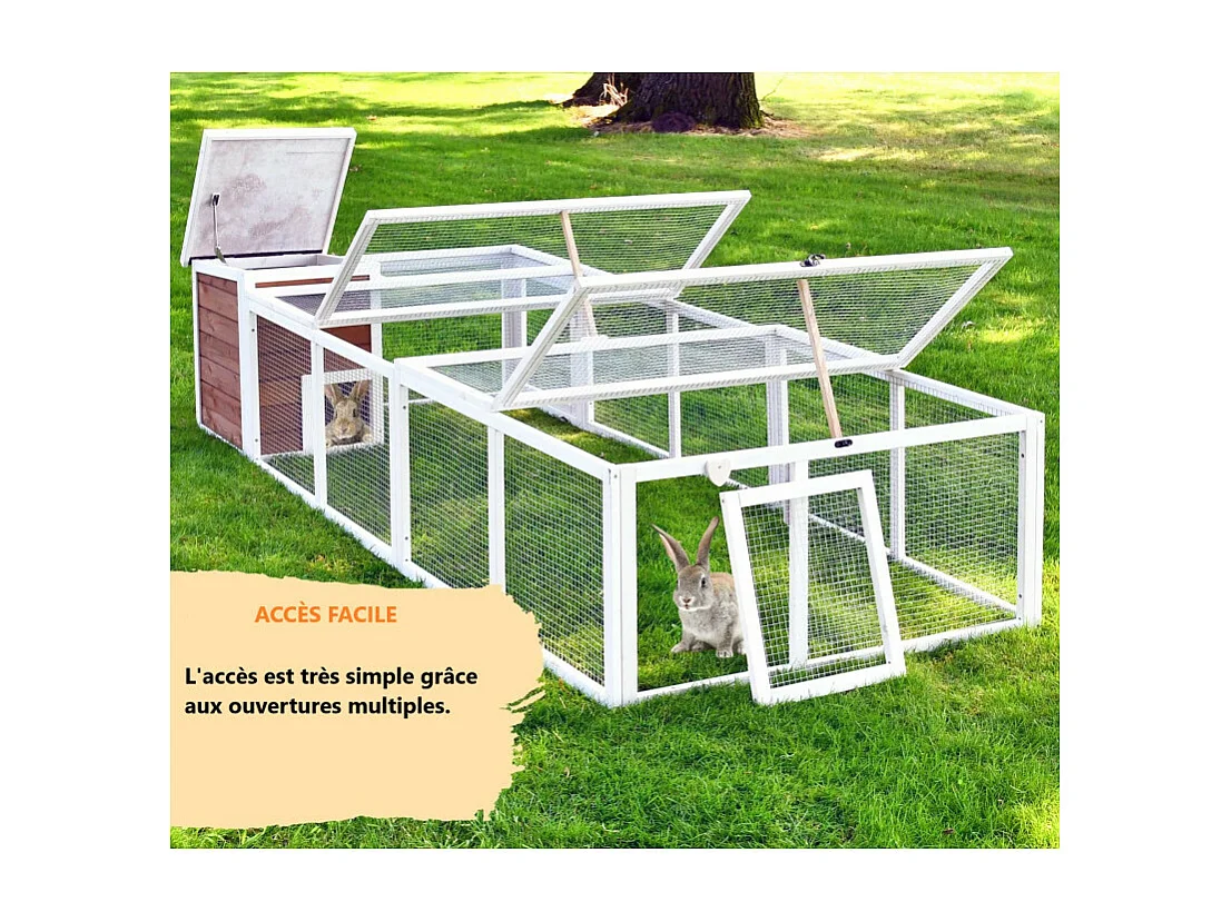 Cage mobile Enclos á lapins pour petit animaux 218x46x100cm petite maison inclus