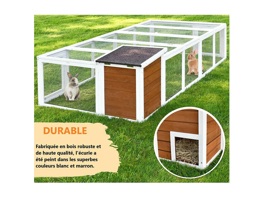 Cage mobile Enclos á lapins pour petit animaux 218x46x100cm petite maison inclus
