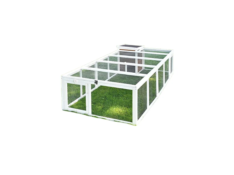 Cage mobile Enclos á lapins pour petit animaux 218x46x100cm petite maison inclus