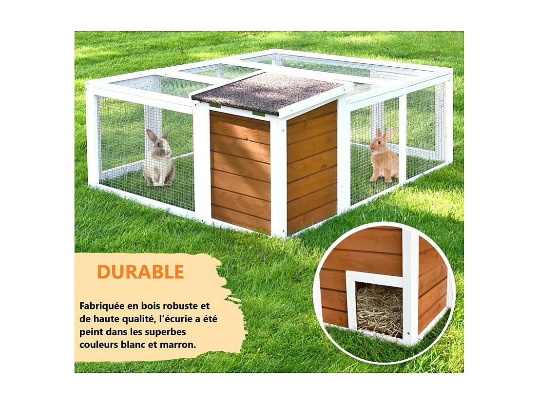 Cage mobile Enclos á lapins pour petit animaux 128x46x100cm petite maison inclus