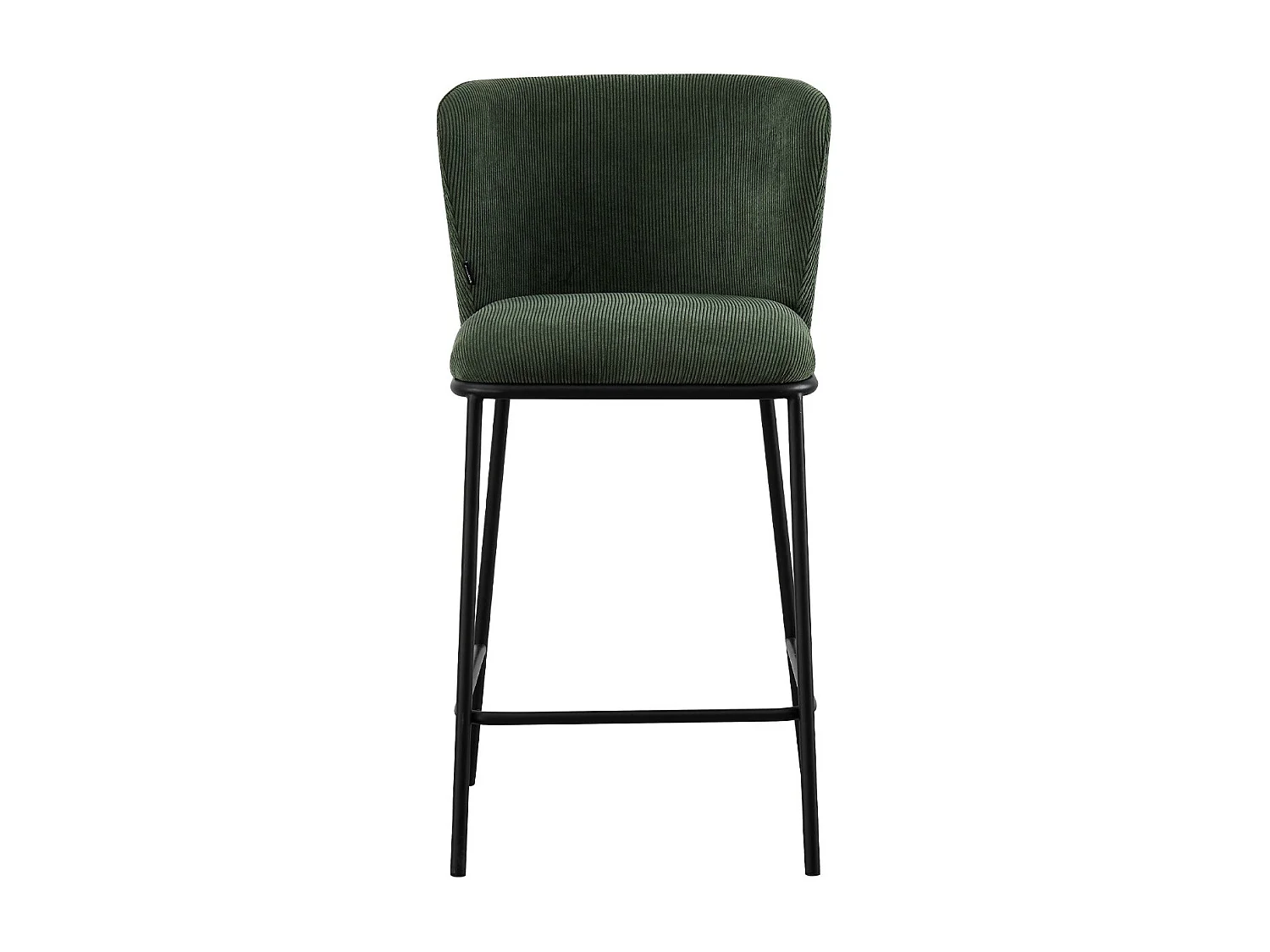 Lot de 2 tabourets de bar en velours côtelé vert kaki, piètement noir - Toma