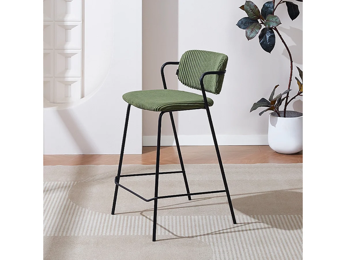 Lot de 2 tabourets de bar en velours côtelé vert kaki - Jones