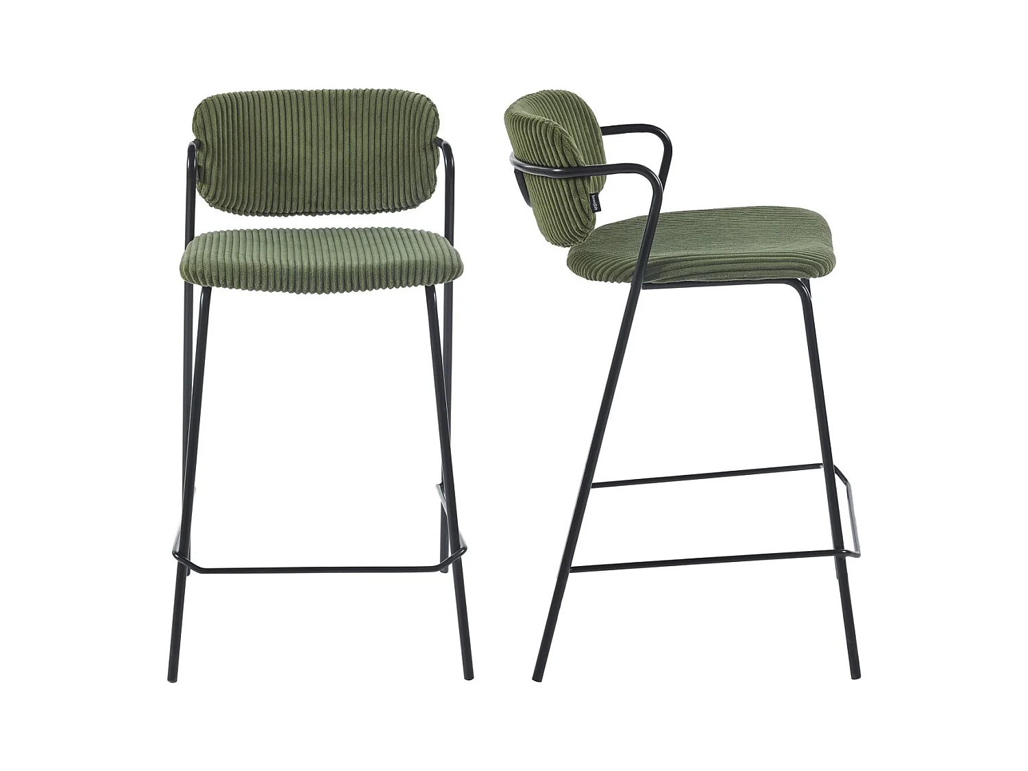 Lot de 2 tabourets de bar en velours côtelé vert kaki - Jones