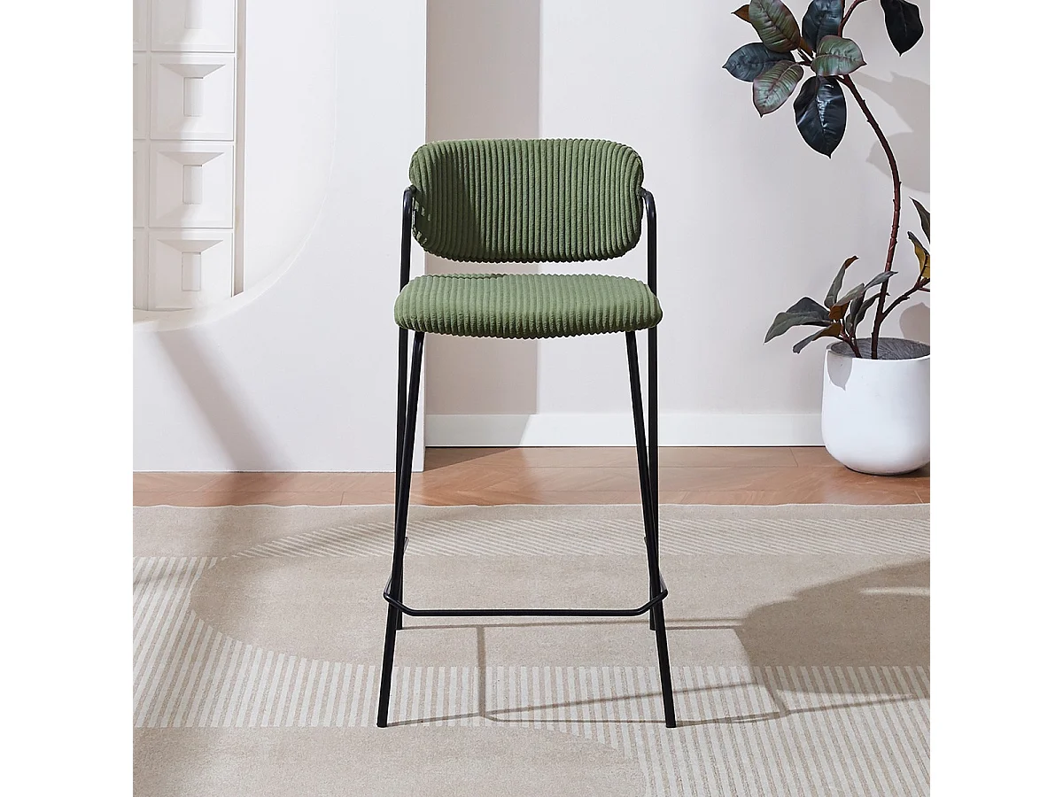 Lot de 2 tabourets de bar en velours côtelé vert kaki - Jones