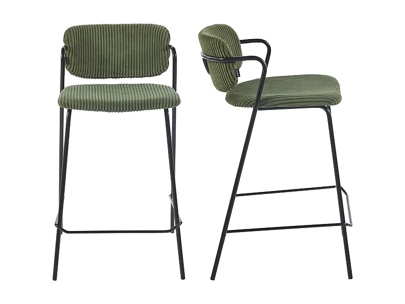 Lot de 2 tabourets de bar en velours côtelé vert kaki - Jones
