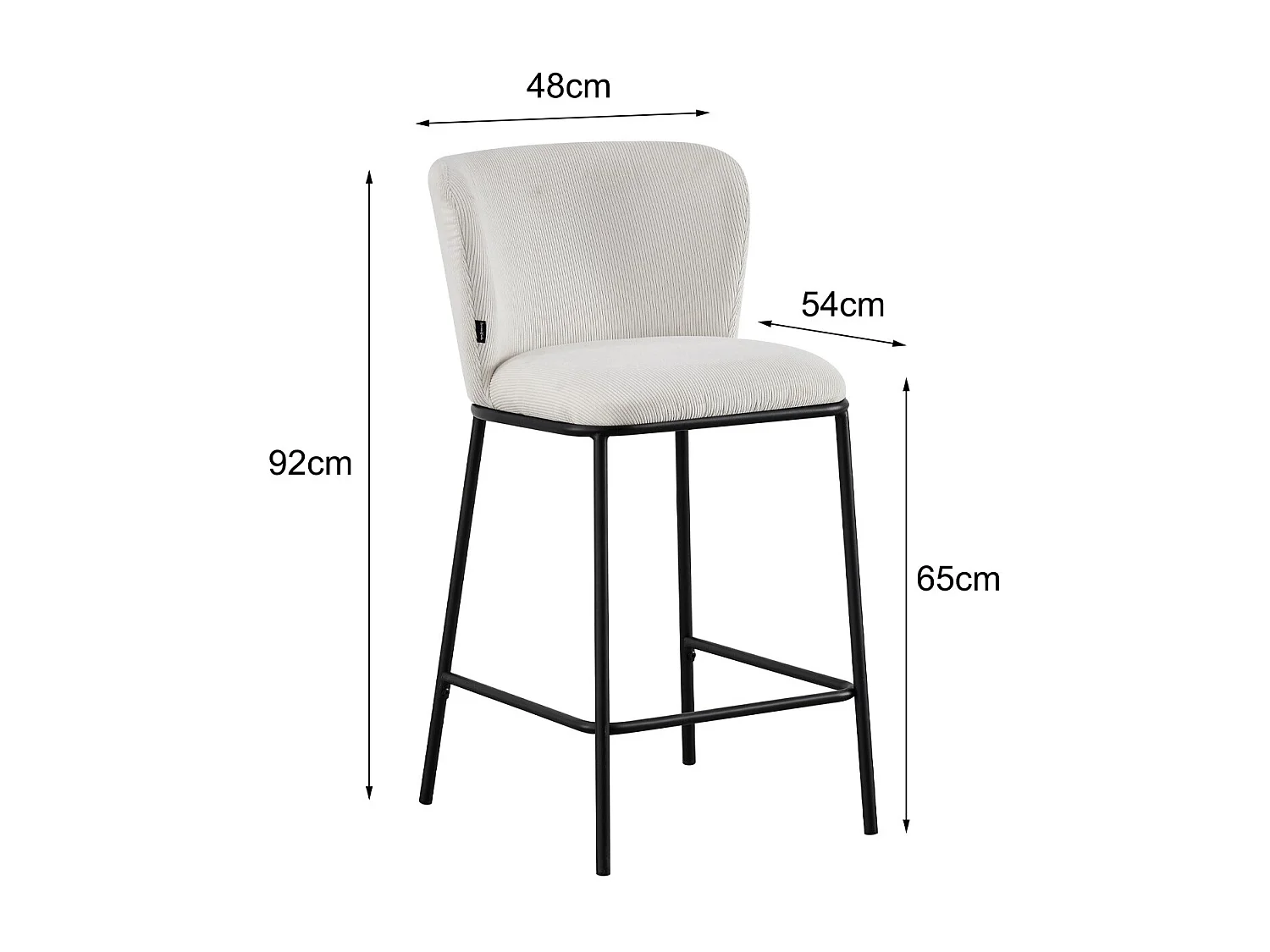 Lot de 2 tabourets de bar en velours côtelé beige, piètement noir - Toma