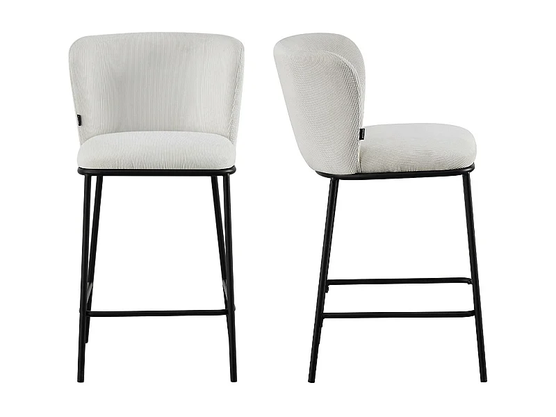 Lot de 2 tabourets de bar en velours côtelé beige, piètement noir - Toma