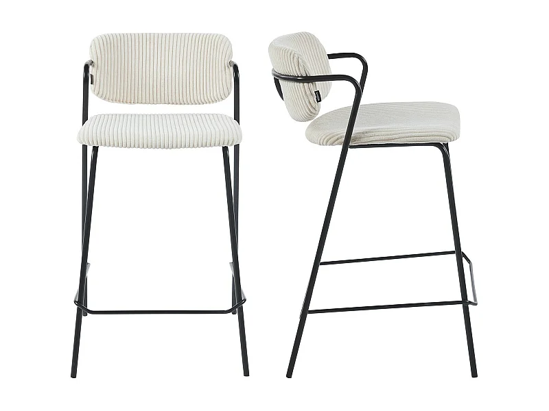 Lot de 2 tabourets de bar en velours côtelé beige - Jones