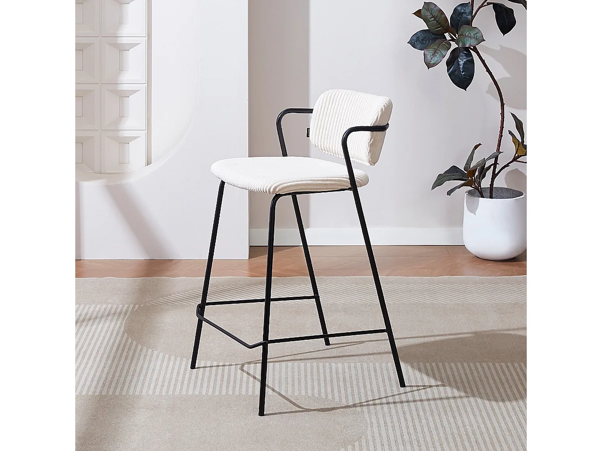 Lot de 2 tabourets de bar en velours côtelé beige - Jones