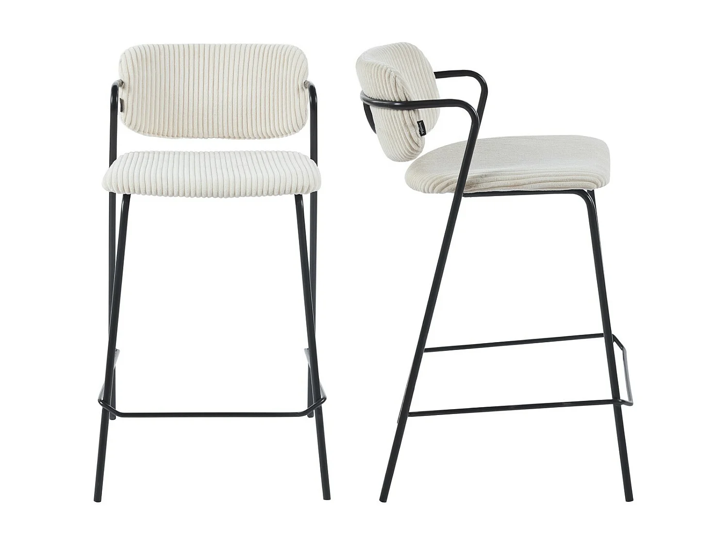 Lot de 2 tabourets de bar en velours côtelé beige - Jones