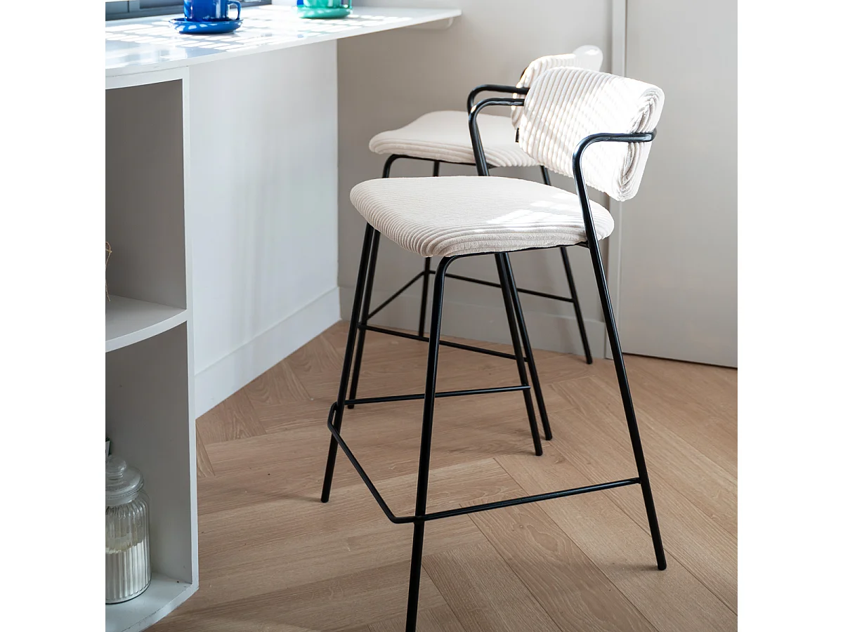 Lot de 2 tabourets de bar en velours côtelé beige - Jones