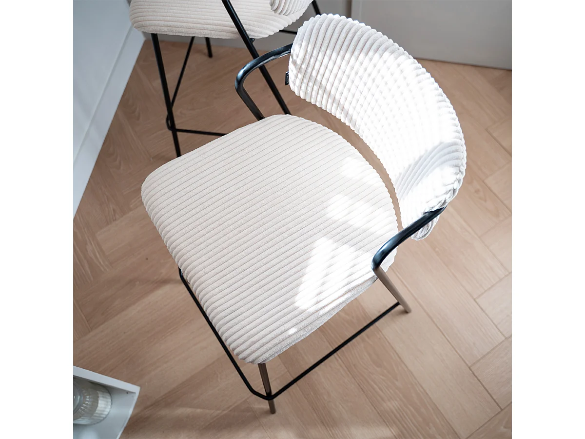 Lot de 2 tabourets de bar en velours côtelé beige - Jones