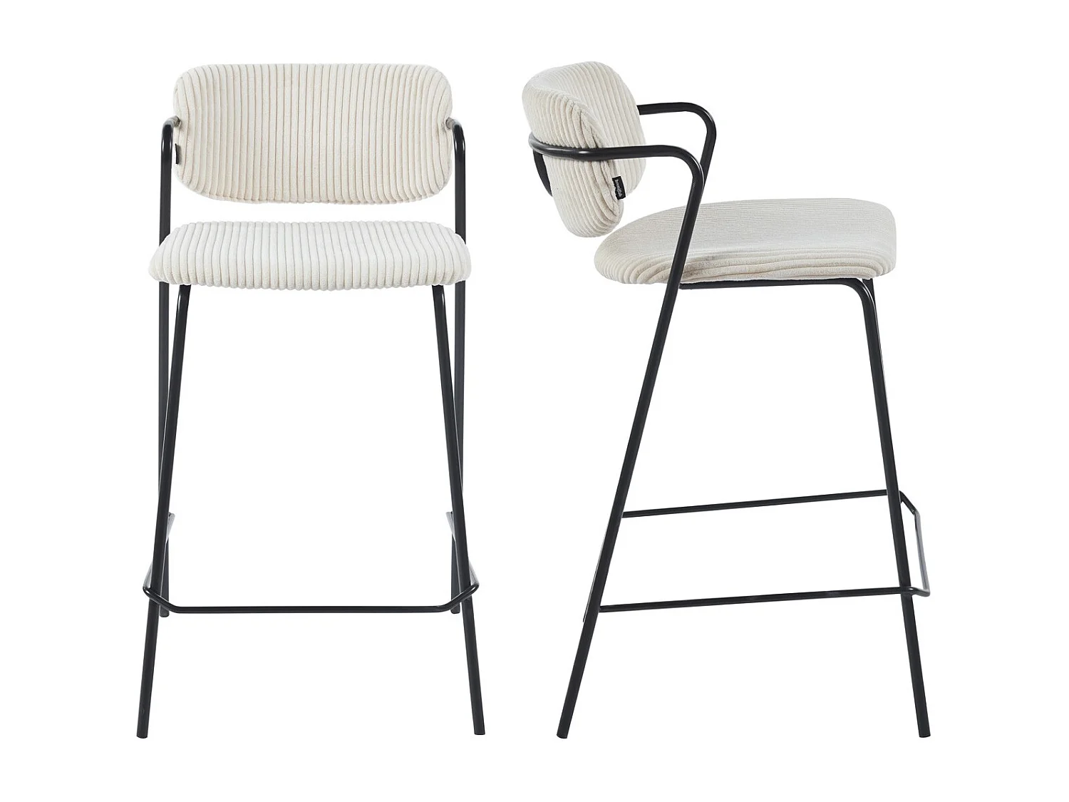 Lot de 2 tabourets de bar en velours côtelé beige - Jones