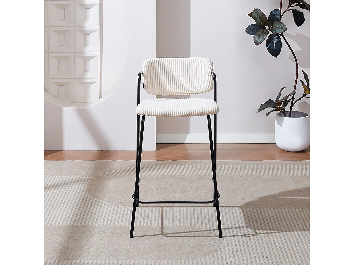 Lot de 2 tabourets de bar en velours côtelé beige - Jones