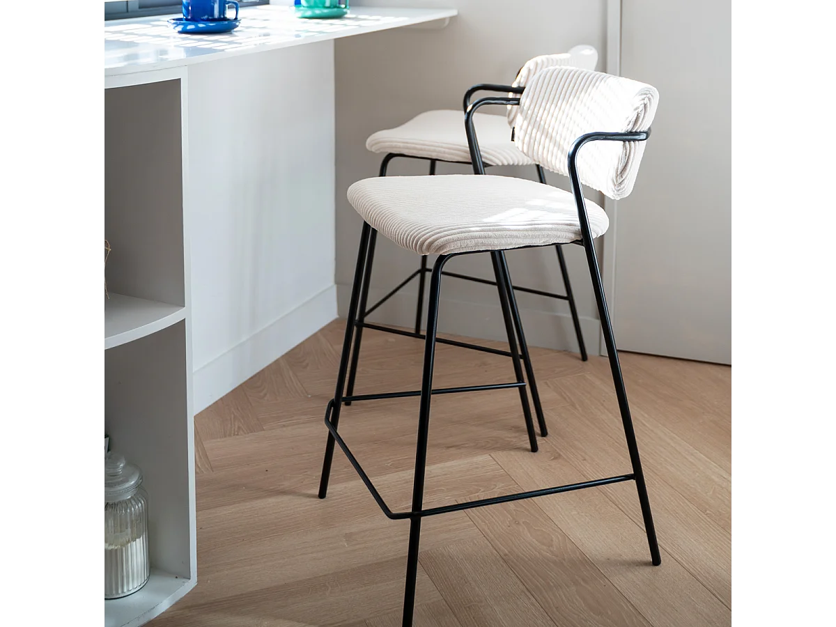 Lot de 2 tabourets de bar en velours côtelé beige - Jones