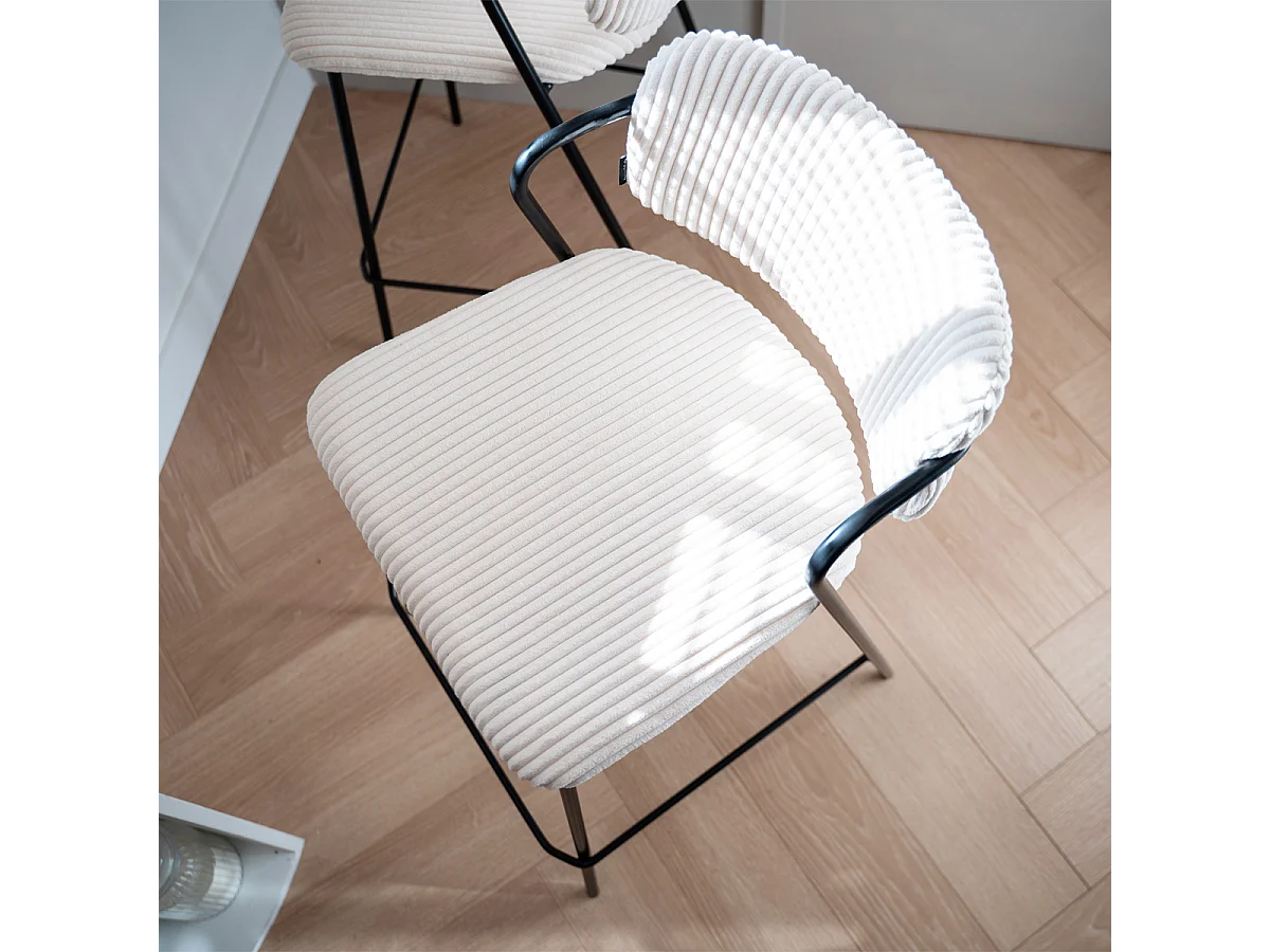 Lot de 2 tabourets de bar en velours côtelé beige - Jones