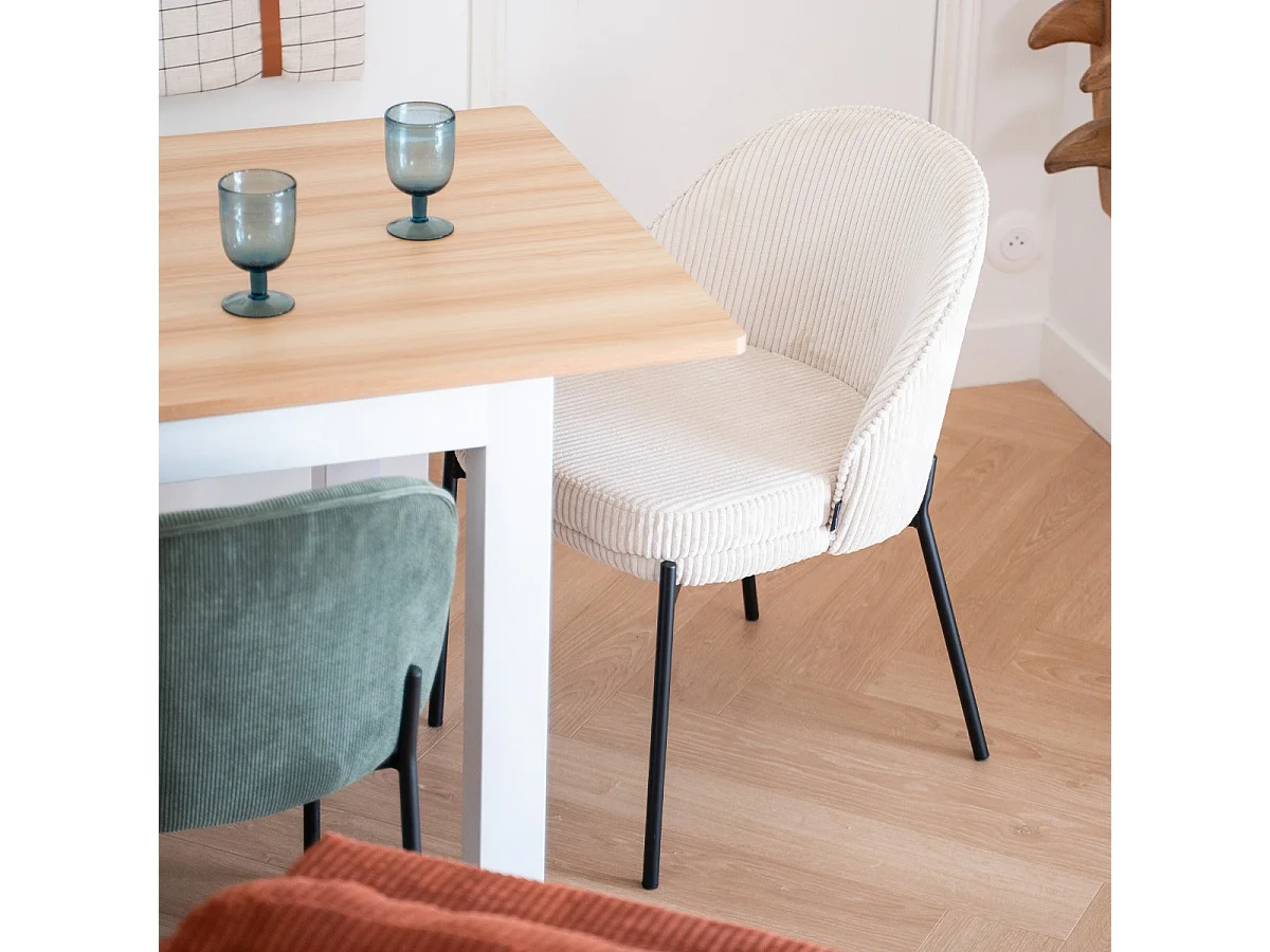 Lot de 2 chaises en velours côtelé beige - Cloé