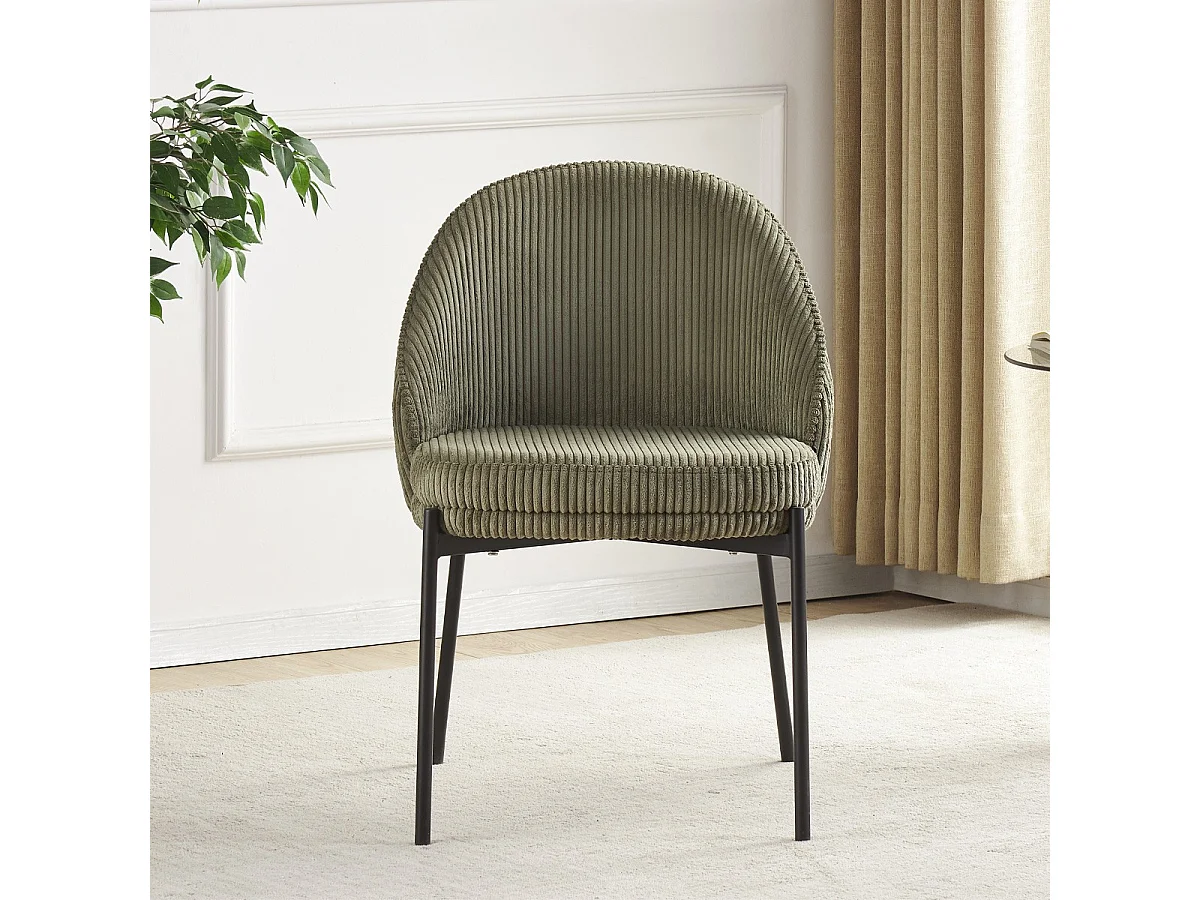 Lot de 2 chaises en velours côtelé vert kaki - Cloé