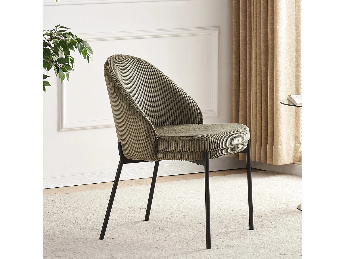 Lot de 2 chaises en velours côtelé vert kaki - Cloé